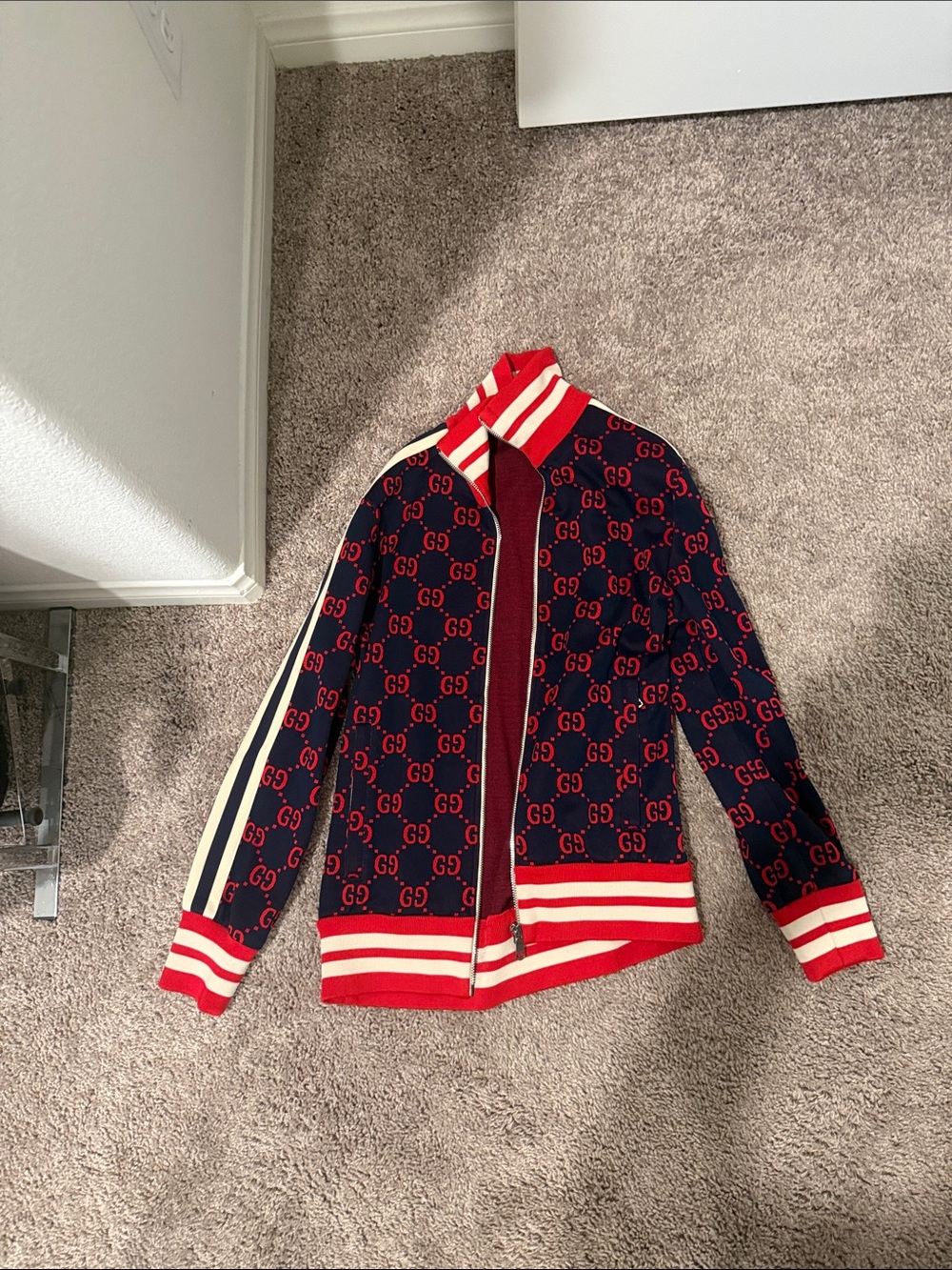 Gucci Red & Navy GG Zip-Front Track Jacket